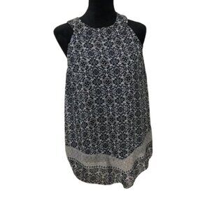 AGB Women's Chiffon Halter Style Blouse w/Handkerchief Hem Black/Tan- Size XL